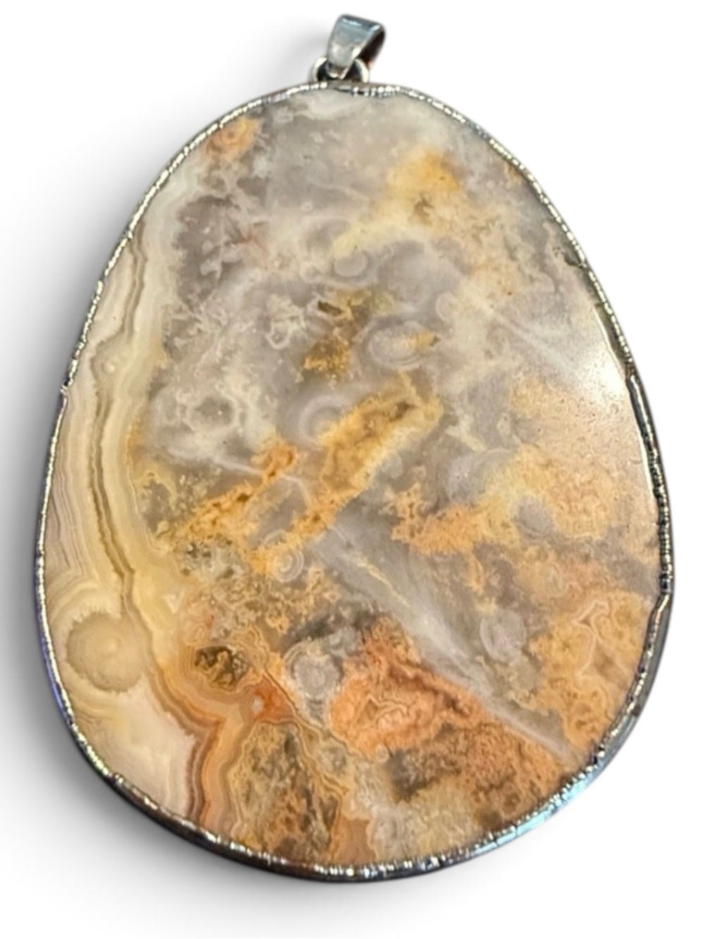 Boutique- Natural Agate Statement Pendant Large Freeform Polished Stone Boho